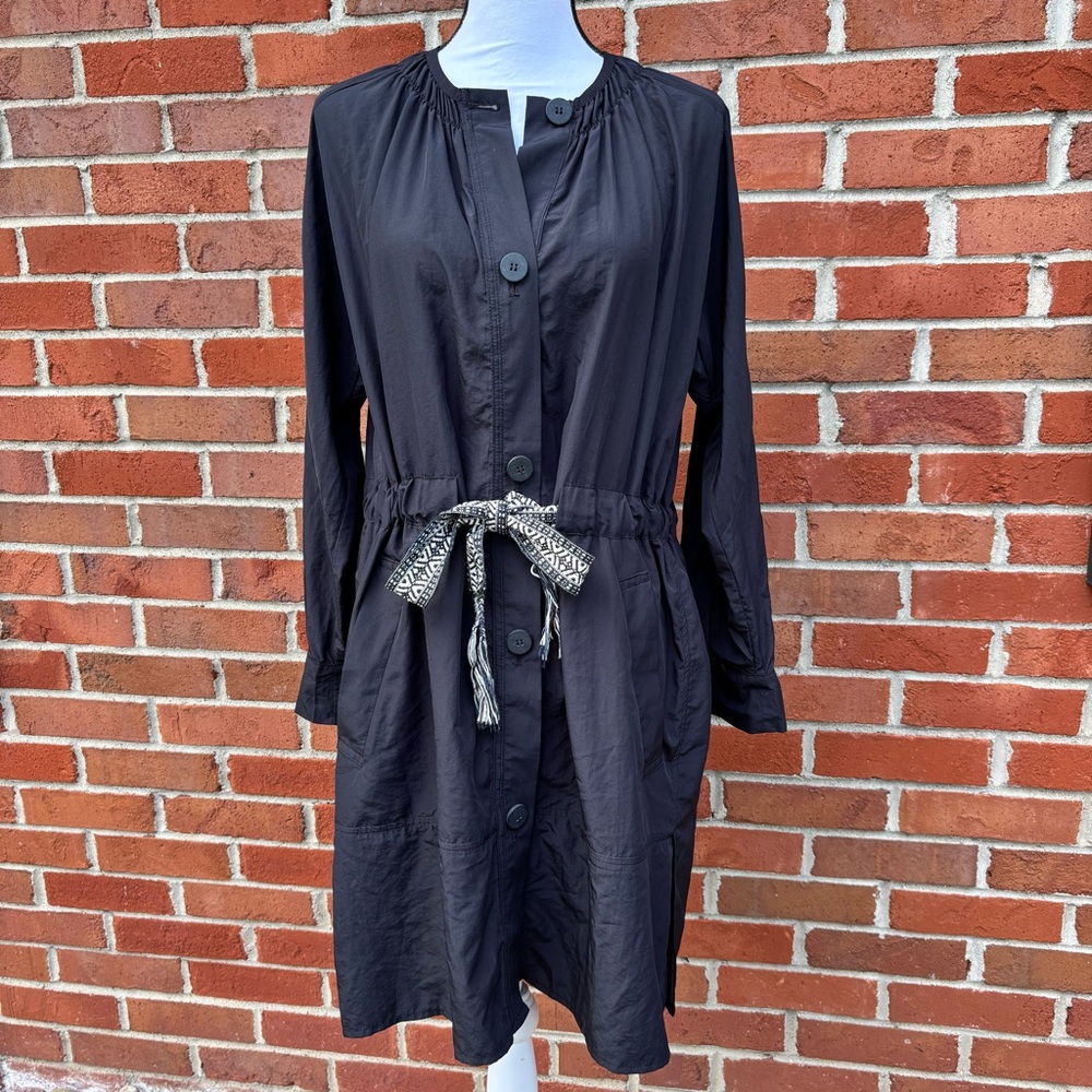 Zara Basic Black Long Sleeve Belted Button Down S… - image 1
